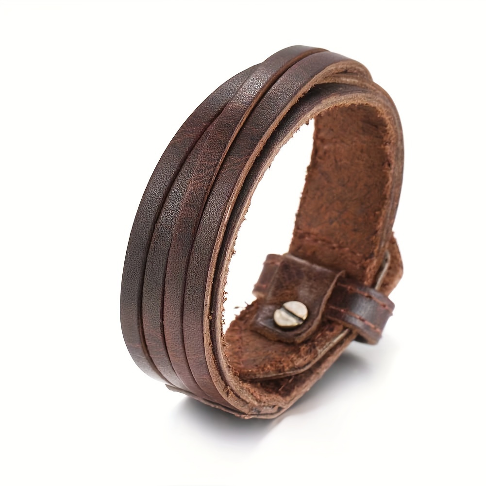 Men's Leather Wide Cuff Bracelet Handcrafted Layer